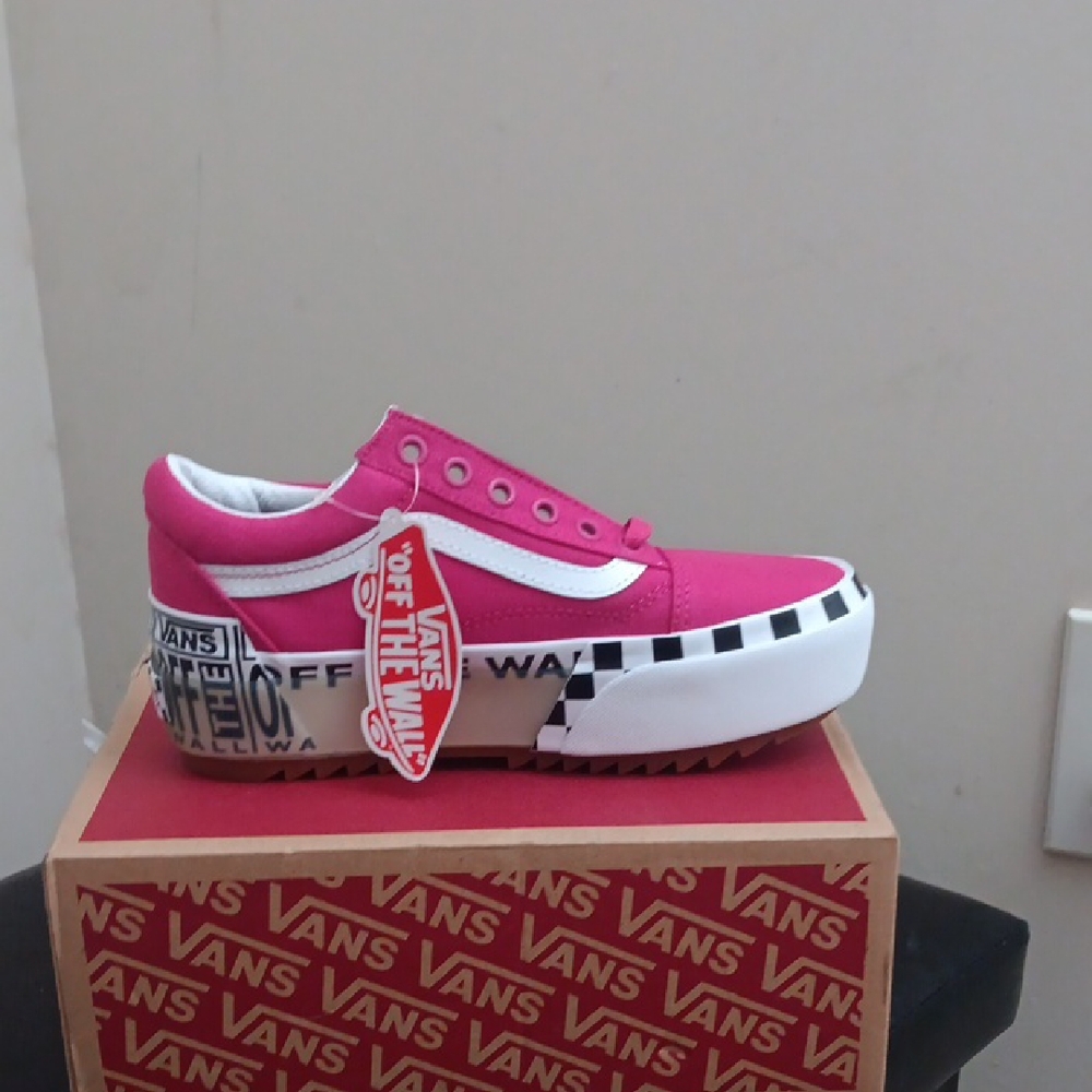 Vans Bold Pink and White Platform Sneakers